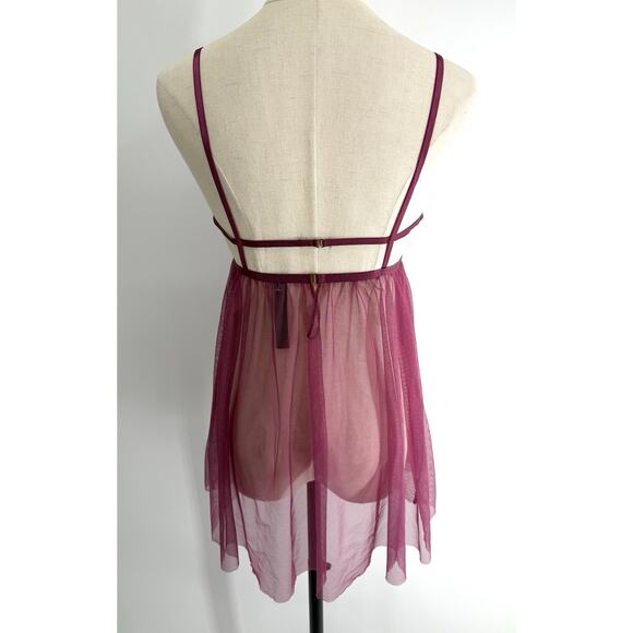 Victoria’s Secret Sheer Lace Babydoll Lingerie Raspberry Size M Strappy Nightie - Picture 4 of 6